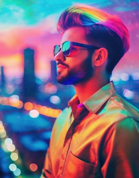 艺术多彩时尚戴墨镜帅哥人物绘画作品图片